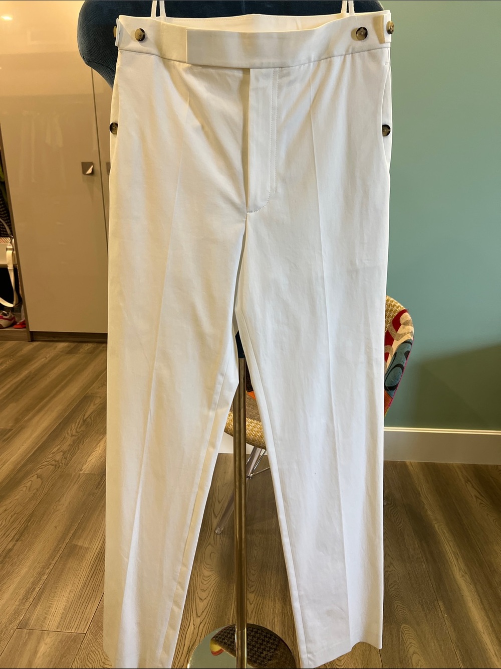 Helmut Lang White Straight-Leg Women's Pants with Side Button Detail